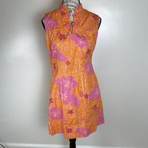 Lilly Pulitzer Women's 6 Sneaky Tiki Sheath Dress Pink Orange Hawaiian Floral